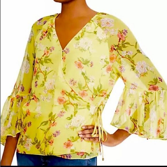 Ralph Lauren Yellow Printed Bell Sleeve Blouse - Picture 1 of 11